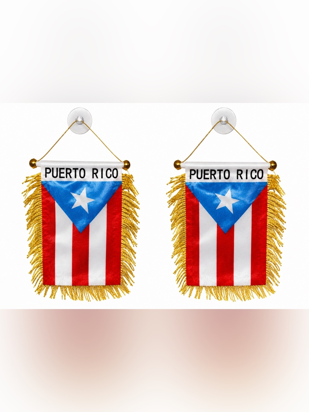 Puerto Rico Mini Flag Banner with Gold Fringe